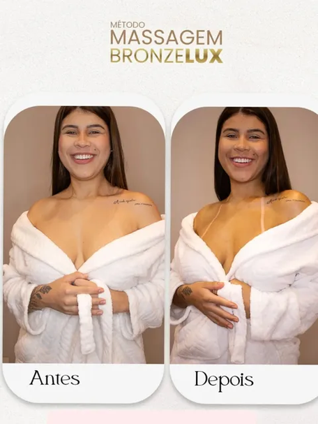 Antes e depois da Massagem Bronze Lux